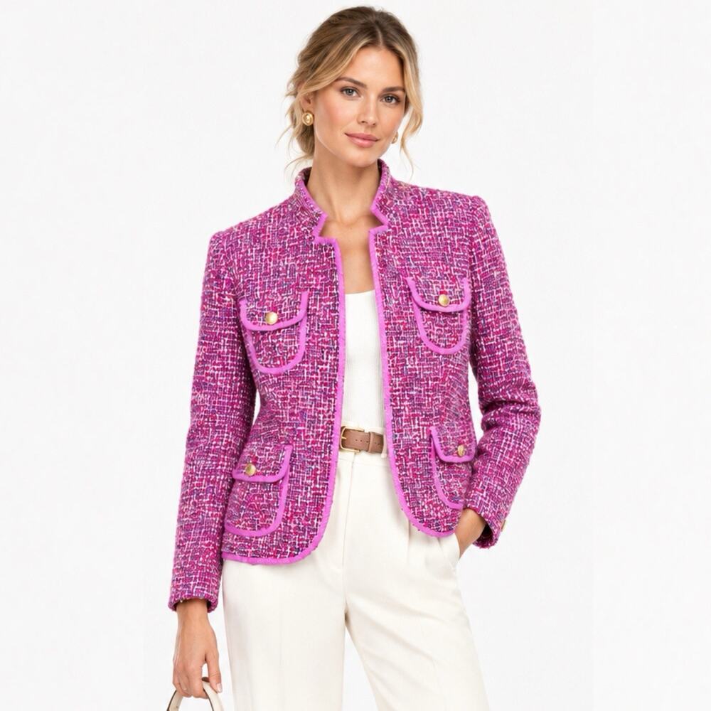 J.Crew Fitted Jacket In Autumn Tweed Pink Red Sz 0 Old Money Preppy Chic Blazer